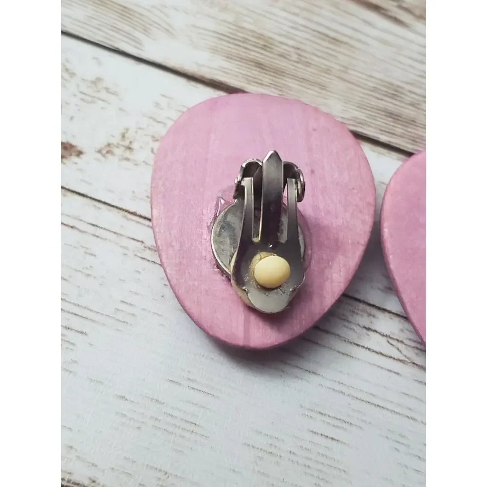 Vintage Clip On Earrings - Large Egg Shape Mauve Like Tone